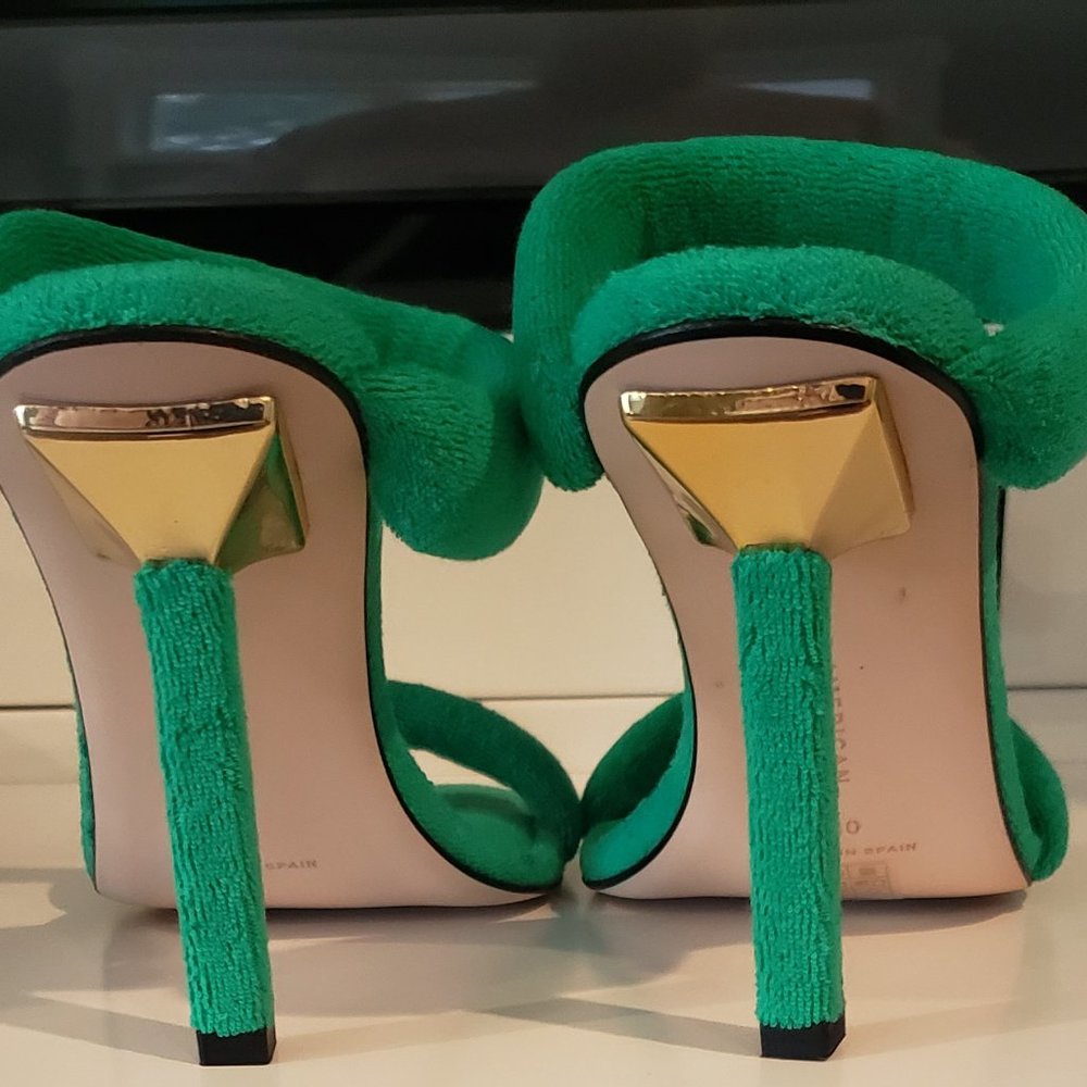 NWT:  Good American Terry Slip-On High Heels-Green, Size 10 - Picture 6 of 8
